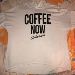 Coffee Now Please cropped white and black sweater
